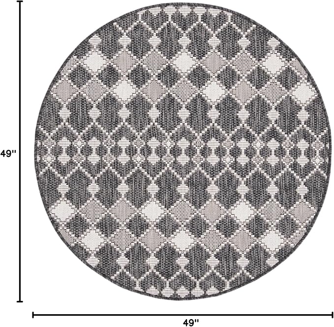 Unique Loom Outdoor Trellis Collection Area Rug - Traliccio (4' 1" Round, Charcoal/ Ivory)