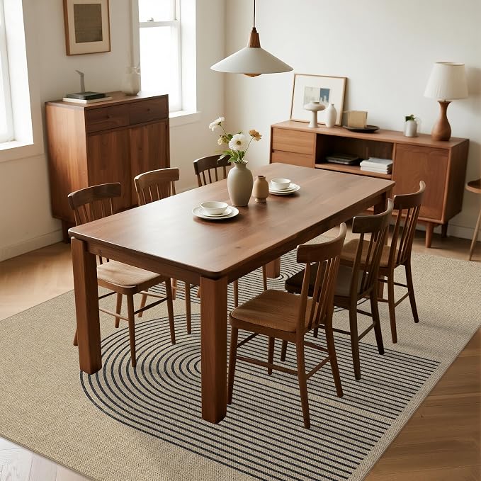 Easy Jute Rug 8x10 Outdoor: Natural Area Rugs for Patio Linen-Look Durable - Neutral Large Washable Carpet for Living Room Bedroom Dining Room Non-Slip - Black Stripes