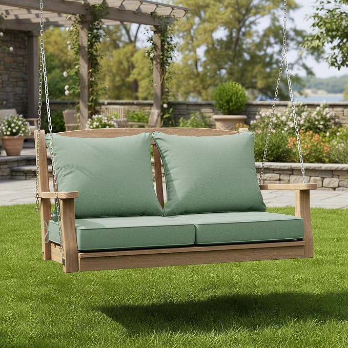 Summsun Outdoor Cushions for Patio Furniture, Faux Linen Water Resistant Backrest and Deep Seat Cushion Set with Removable Cover, Straps, Non-Slip Bottom, 24 x 24 Inch, Sage Green, Set of s
