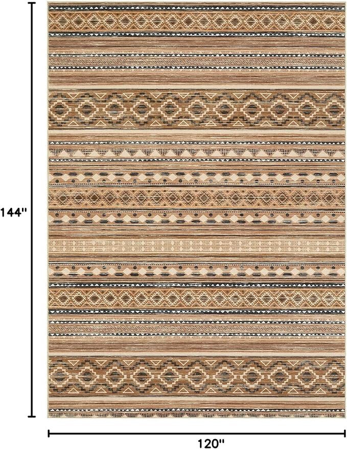 cotiled 10x12 Area Rugs Washable Boho Living Room Rug Brown/Beige | Stain Resistan Carpet for Bedroom Farmhouse Brown Beige