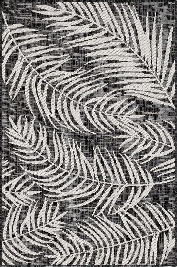 Unique Loom Outdoor Botanical Collection Area Rug - Palm (4' 1" x 6' 1" Rectangle, Charcoal/ Ivory)