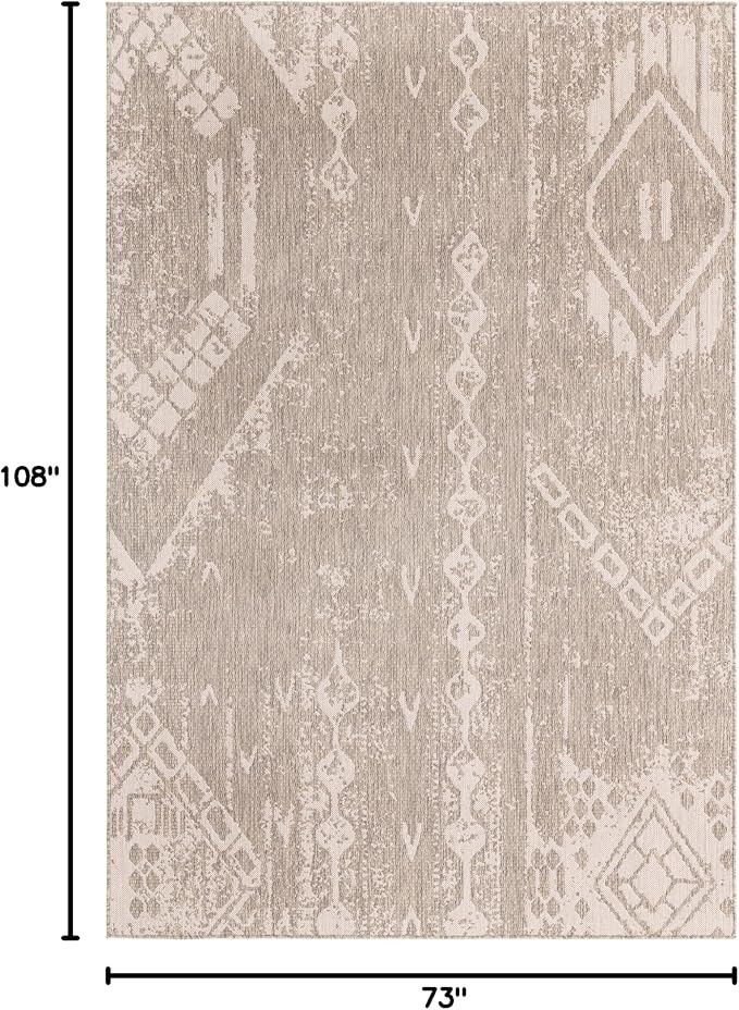 Unique Loom Outdoor Bohemian Collection Area Rug - Anthro (6' 1" x 9' Rectangle, Gray/ Ivory)