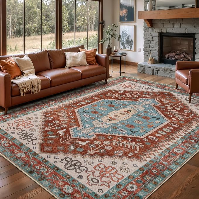 Ciicool 5x7 Area Rugs,Washable Large Boho Carpet for Living Room Bedroom | Oriental Low-Pile Soft Vintage Non-Slip Indoor Throw Carpet for Kitchen Bedside Dining Room Foyer Decor