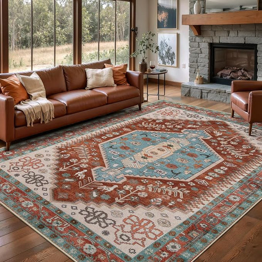 Ciicool 5x7 Area Rugs,Washable Large Boho Carpet for Living Room Bedroom | Oriental Low-Pile Soft Vintage Non-Slip Indoor Throw Carpet for Kitchen Bedside Dining Room Foyer Decor