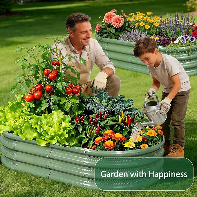 Gartist 2 Pack Raised Garden Bed Kits, 4x2x1FT Green Oval Galvanized Outdoor Planter Beds, Easy Assembly Metal Raised Bed for Vegetables, Flowers & Herbs