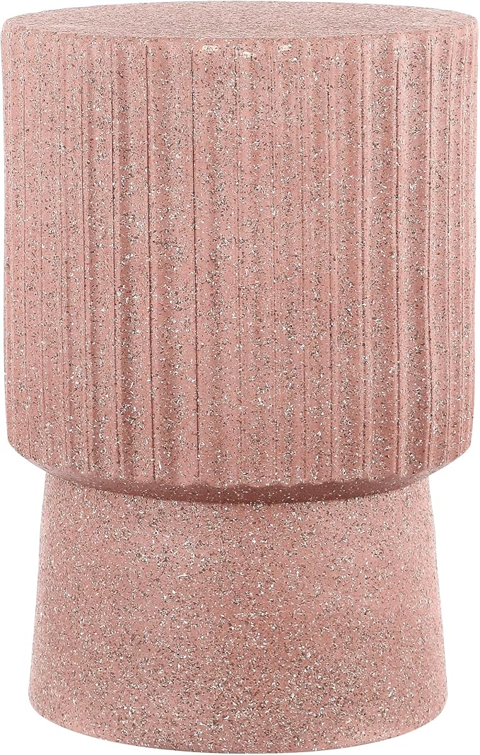 JONATHAN Y Louisa 19" Fluted Outdoor Accent Table, All-Weather Pink Terrazzo Pedestal Garden Stool, Small Round Side Table for Patio, Porch, and Living Room TBL1102C