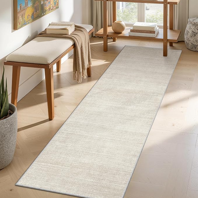 Valenrug 2x5 Rug Runners for Hallways, Washable Runner Rug Non Slip, Beige | Soft Low Pile, Thin & Lighweight Carpet, Folable Stain Resistant Modern Indoor 5ft Floor Mat for Living Room,Bedroom,Kitchen