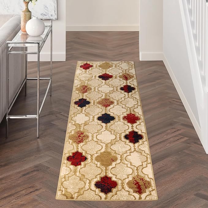 SUPERIOR Indoor Runner Rugs, Modern Area Rug, 2'7"x8', Beige | Geometric Design Floor Décor, Easy Care High Traffic Areas Living Dining Room, Bedroom, Office, Entryway, Viking Collection