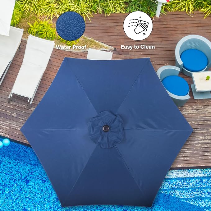 Simple Deluxe 7.5' Patio Umbrella Outdoor Table Market Yard Umbrella with 6 Sturdy Ribs for Backyard, Pool, Garden, Deck, Blue