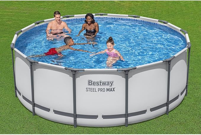 Bestway Steel Pro MAX 13' x 48" Above Ground Swimming Pool Set with Pump | Durable Round Metal Frame Outdoor Backyard Pool, Puncture-Resistant Liner - Ladder and Cover Included, Gray