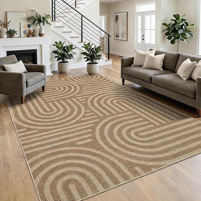 Garvee Large Area Rug 10x13 Rugs Modern Abstract Washable Rug | Natural Rainbow Area Rug Stain Resistant Easy Cleaning Throw Rugs Low Pile Floor Cover for Nursery Dining Room Apartment
