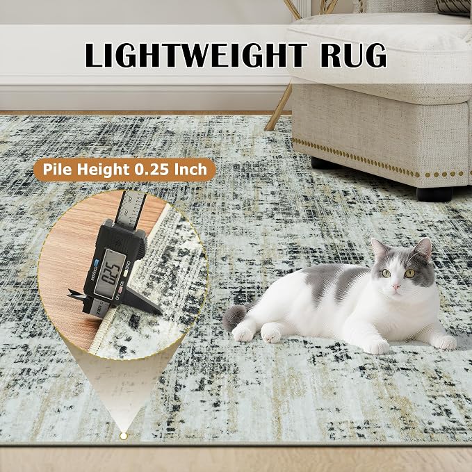 6x9 Washable Area Rug for Living Room Bedroom: Non-Slip Modern Black Gray | Machine Washable TPR Backing, Stain-Resistant Low Pile, Pet & Kid Friendly, Abstract Decor for Dining Room, Dorm, Home Office