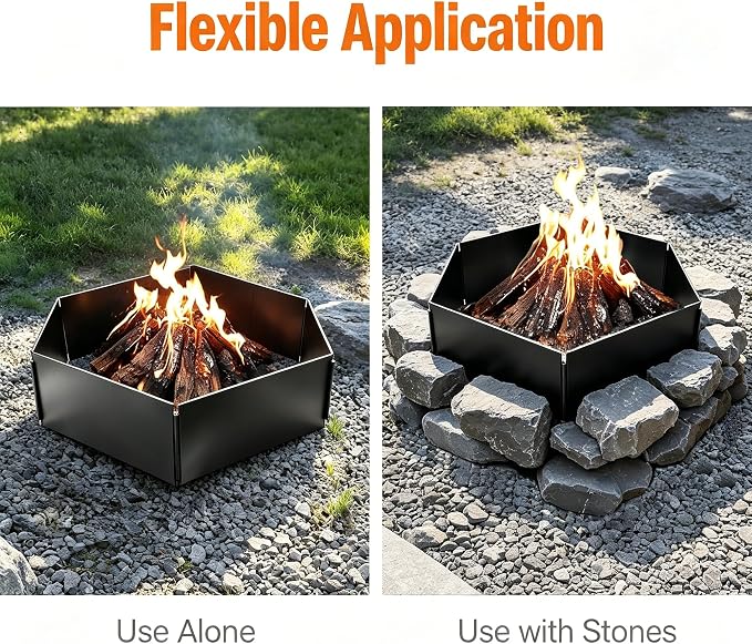31 Inch Foldable Smokeless Fire Pit Ring, Heavy Duty Steel Fire Ring Liner Insert for Outdoor DIY Campfire Above or In-Ground, Anti-Rust Firepit for Backyard Camping Patio Bonfire