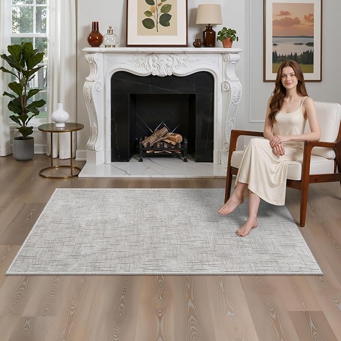 Valenrug 4x6 Area Rug Non Slip, High-Low Pile Washable Rug for Bedroom Grey | Soft Fluffy Textured Design, Non Slip & Lighweight, Folable, Stain Resistant Floor Carpet Rug for Living Room,Kitchen, Office