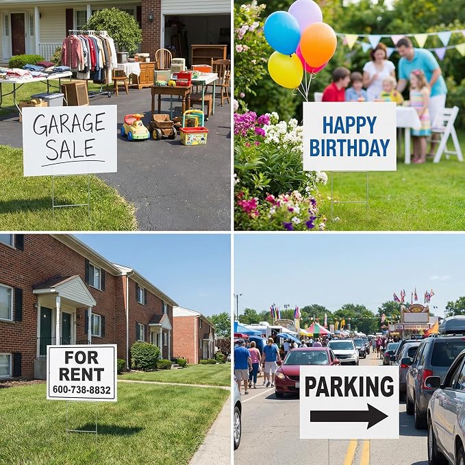 10 Large Blank Yard Signs with Stakes 18 x 24",Corrugated Plastic Lawn Sign kit for Estate Garage Sale,Party,Birthday,Wedding,Campaign,Parking,Make your own Outdoor Sign