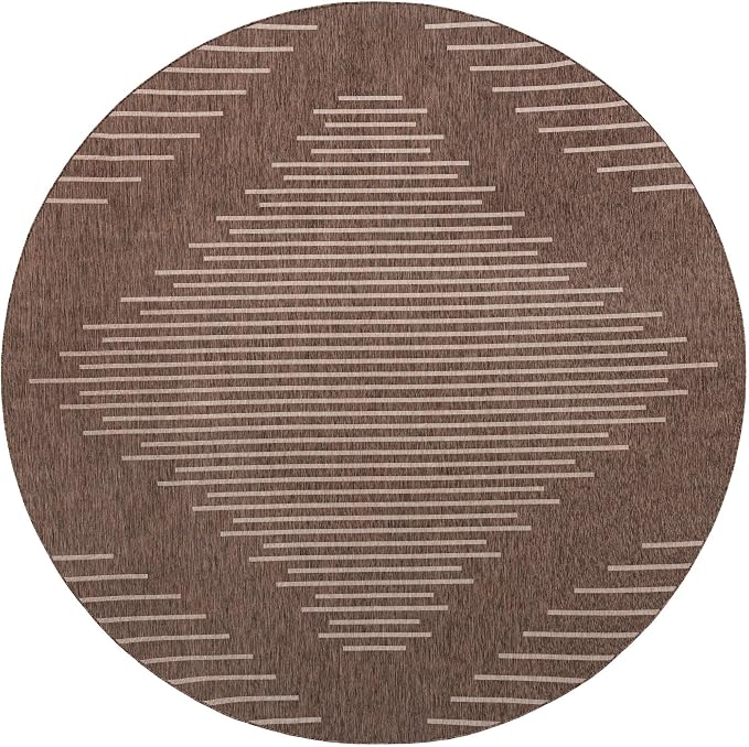 Unique Loom Outdoor Modern Collection Area Rug - Tambor (13' Round, Brown/ Ivory)