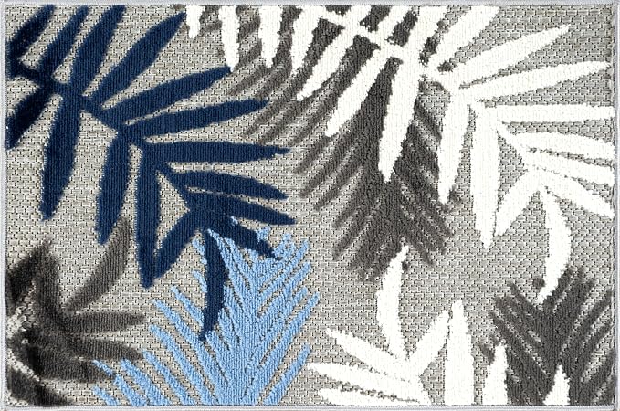 Rugshop Blue Palm Frond Indoor/Outdoor Accent Rug Easy Cleaning for Entryway, Kitchen and Mudroom, 2' x 3'