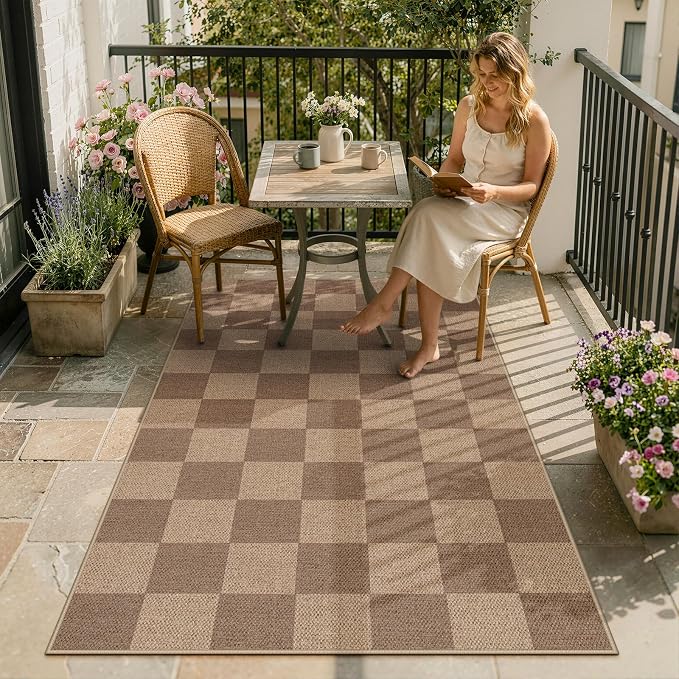 Lahome Colette Checkered Easy Jute Entryway Rug, Washable Rugs 3x5 for Living Room Farmhouse Carpet, Non Slip Indoor Outdoor Door Mat Checkerboard Throw Carpet for Entry Patio Guestroom Deck