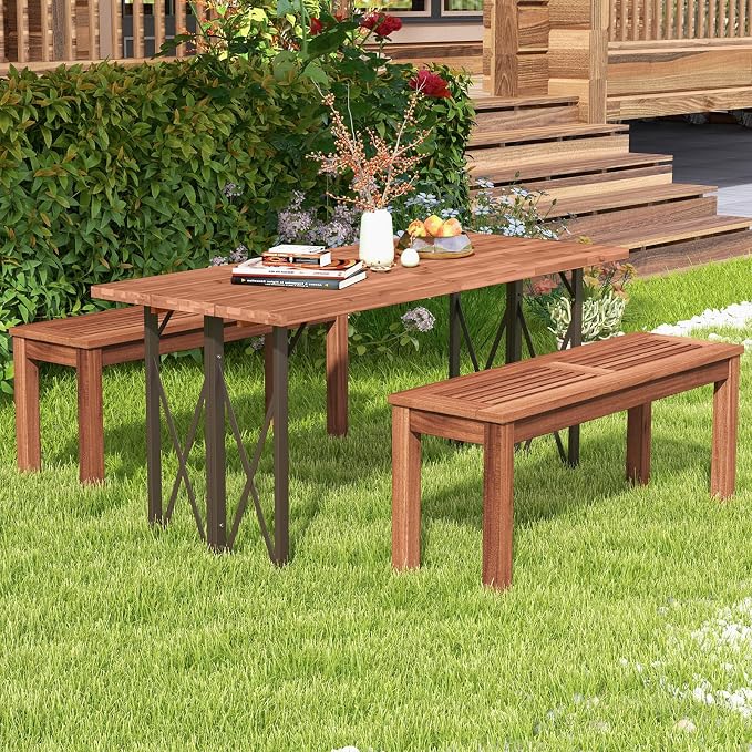 Wooden Outdoor Bench, 2-Seater Backless Garden Bench, Solid Weatherproof Wood Frame for Outdoors, 39.5” Long Slatted Patio Bench for Entryway, Porch, Backyard, Lawn, Natural