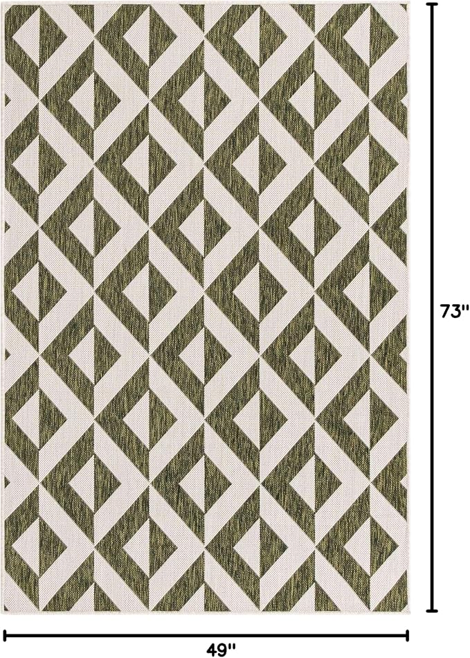 Unique Loom Outdoor Collection Area Rug - Napa (4' 1" x 6' 1" Rectangle, Green/ Ivory)
