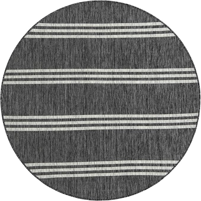 Jill Zarin Jill Zarin Outdoor Collection Area Rug - Anguilla (5' 3" Round Charcoal/Ivory)