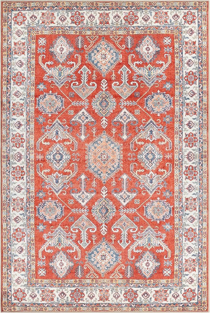 Keen Home Design Vintage Washable Area Rug, Non-Slip Low Pile, 9x12 | Machine Washable Cotton Chenille, 0.25In Low Pile, Rubber Non-Slip Back; Living Room, Bedroom, Dining Room