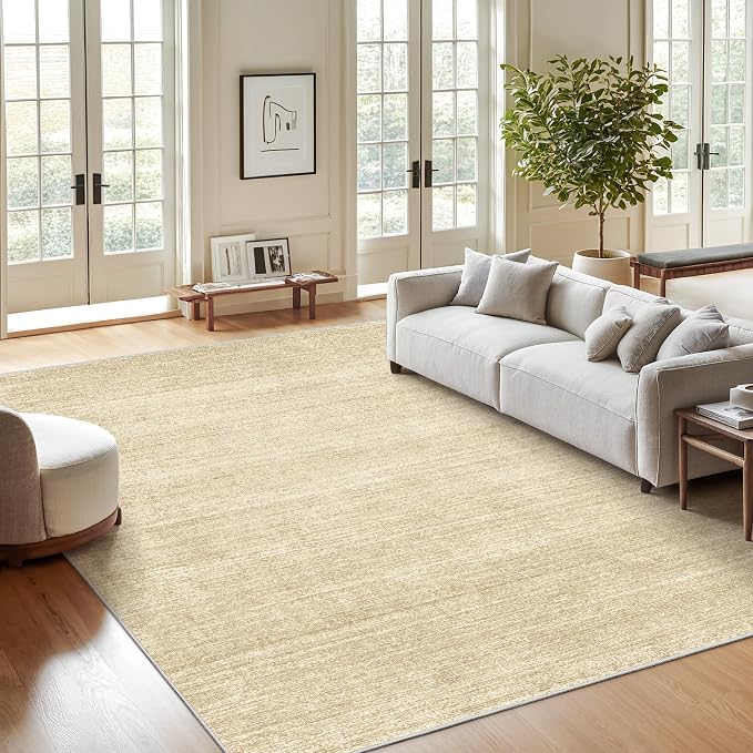 Valenrug 8x10 Area Rugs for Living Room, Large Washable Rug Non Slip, Tan | Soft Low Pile, Thin & Lighweight Carpet, Folable Stain Resistant Modern Indoor Floor Mat for Bedroom, Dining Room, Home Decor