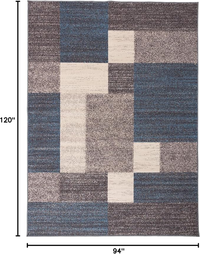 Rugshop Geometric Boxes Non-Slip Contemporary Area Rug Blue 7'10" x 10' | Non-Shedding, Rectangular, Size 7'10" x 10', Living Room, Bedroom, Dining Room, Home Office, Kitchen, Entryway, Hallway