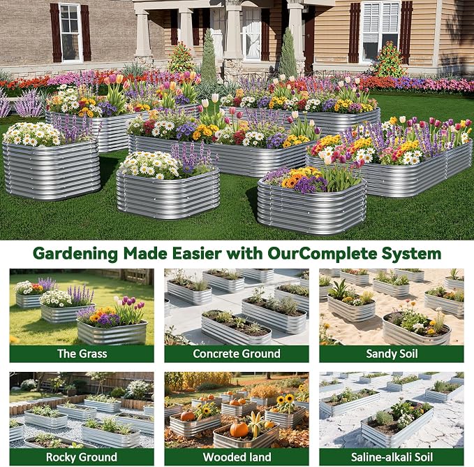 2 Pack Tall 8x4FT Raised Beds for Gardening, Corrugated Galvanized Steel Raised Garden Bed, Outdoor Metal Above Ground Garden Bed for Vegetables and Flowers