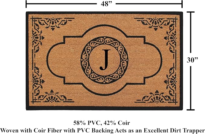 A1HC Natural Coir Monogrammed Doormat for Outside Entrance, Heavy Duty, Low Profile, Anti-Shed Treated Front Door Mat, Easy to Clean, Long Lasting Entryway Doormats - 30"x48"