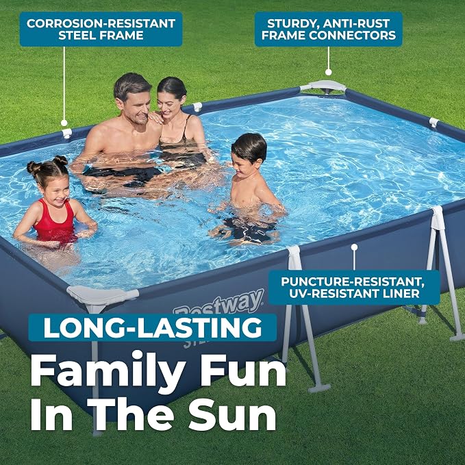 Bestway Steel Pro 9.8' x 6.6' x 26" Above Ground Pool, Rectangular Metal Frame Outdoor Swimming Pool Set with Filter Pump & Type I Cartridge, Blue
