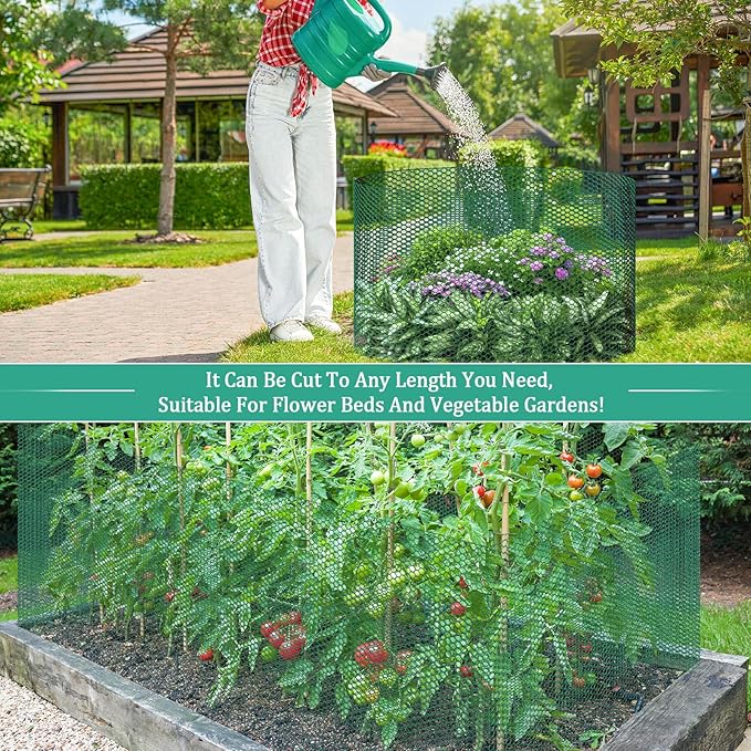 32.8ftx24In Plant Protectors from Animals,Plant Cages for Outdoor Plants,Wire Plant Protector Cage,Wire Plant Protector,Chicken Wire Cloche with Ground Stakes & Nylon Ties Protect Plants from Animals