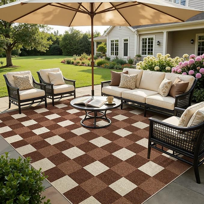 UERMEI 6x9 Outdoor Jute Area Rug Patio Neutral Washable Brown | Easy Non Slip Pet Friendly Indoor Farmhouse Carpet for Living Room Bedroom Dining Backyard