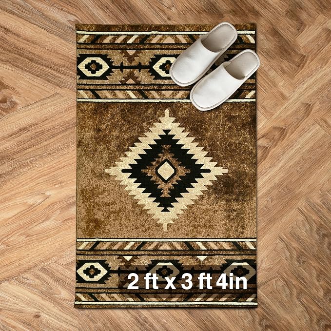 YHSF Southwestern Area Rug - Anti Static & Washable - Cigar, 2 ft x 3 ft | Soft Native American Tribal Floor Rugs for Living Room, Bedroom, Hallways, and More - Easy-to-Clean Home Decors