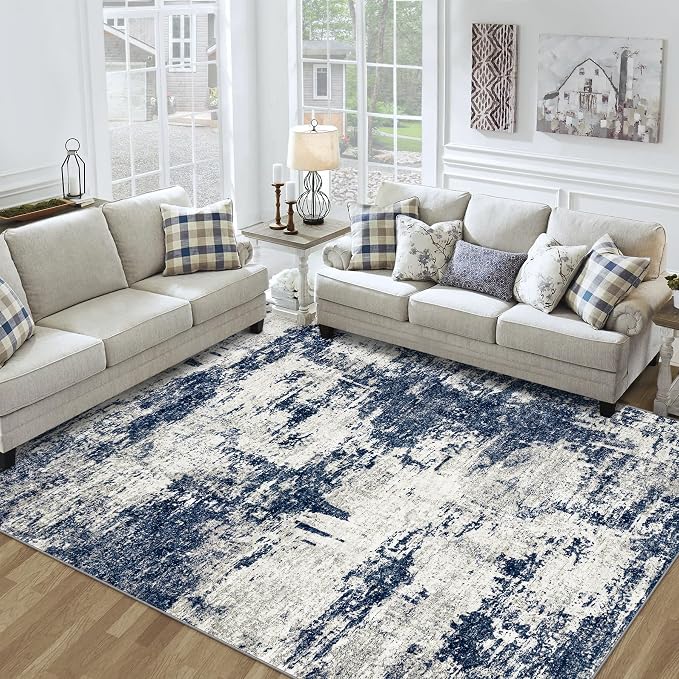 Tosuoka 8x10 Area Rugs for Living Room Abstract Washable Gray Blue Rug | With Anti-Slip Backing，Non-Shedding，Stain-Resistant，Soft Modern Large Carpet for Bedroom Dining Room Farmhouse Nursery