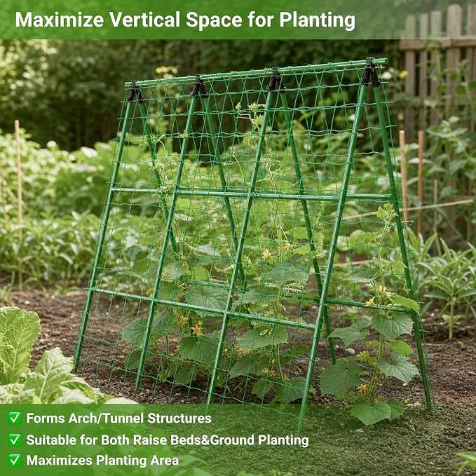 Cucumber Trellis for Raised Bed, A-Shape Arch Metal Garden Trellis for Climbing Plants, Heavy Duty Plant Trellis Outdoor, Easy Assembly Rustproof Trellis for Vines