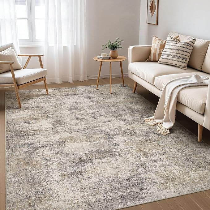 Nakagishi Boho 7x9 Area Rug Living Room Rugs Machine Washable Brown Grey | Soft, Pet & Kid Friendly, Carpet for Living Room/Bedroom/Office/Kitchen/Nursery, Daily Home Decor Stain Resistant Moroccan