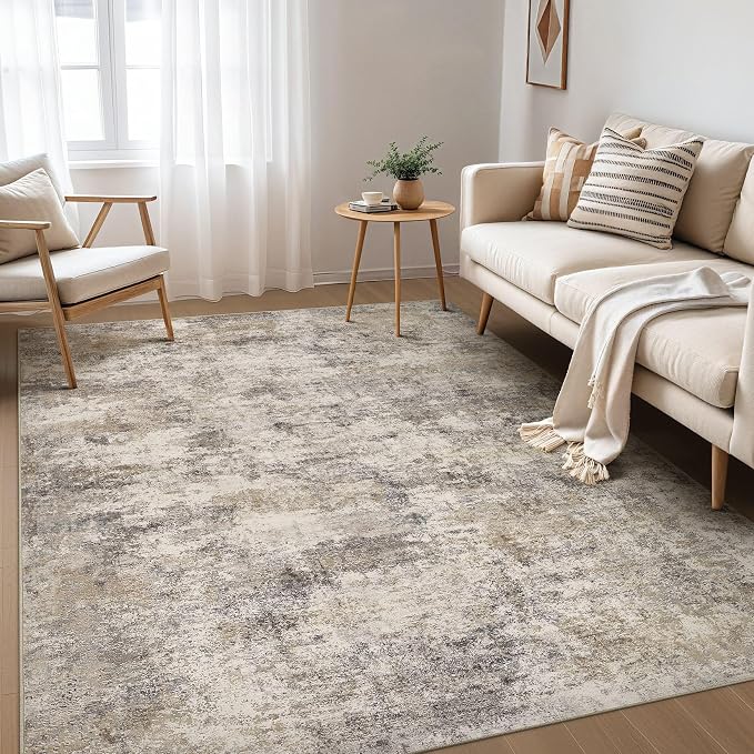 Nakagishi Boho 6x9 Area Rug Living Room Rugs Machine Washable Brown Grey | Soft, Pet & Kid Friendly, Carpet for Living Room/Bedroom/Office/Kitchen/Nursery, Daily Home Decor Stain Resistant Moroccan