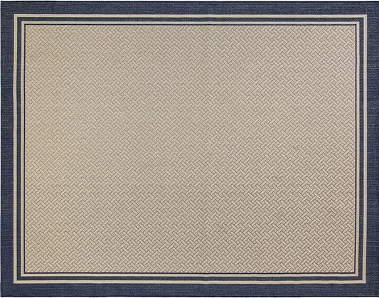 Gertmenian Indoor Outdoor Classic Flatweave Area Rug, Stain & UV Resistant Carpet, Deck, Patio, Poolside & Mudroom, 6x9 Ft Medium, Simple Border, Navy Blue, 21768