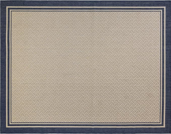 Gertmenian Indoor Outdoor Classic Flatweave Area Rug, Stain & UV Resistant Carpet, Deck, Patio, Poolside & Mudroom, 9x13 Ft Extra Large, Simple Border, Navy Blue, 21979