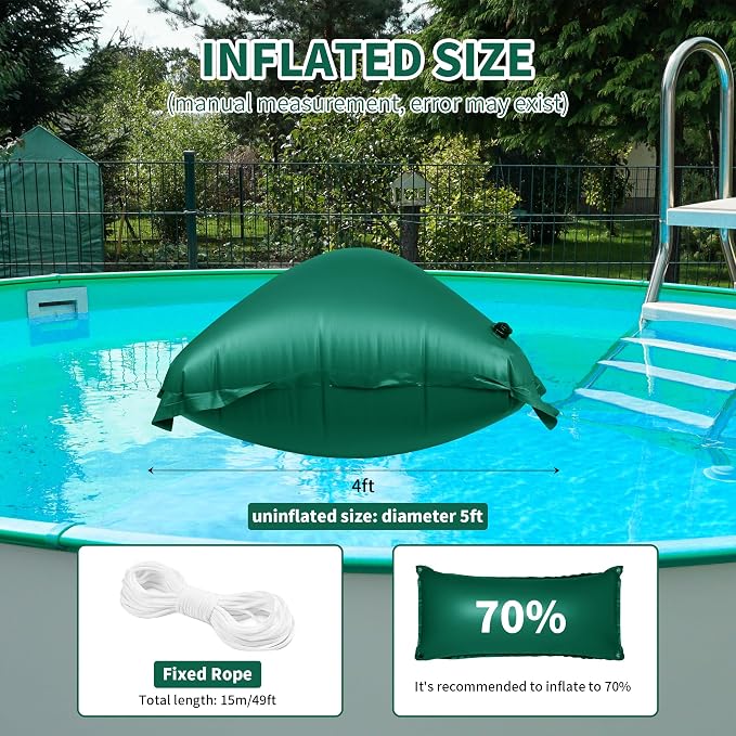 CACSPS Pool Pillow for for Above Ground Pools, 4x8 Ft Pool Air Pillow for Closing Winter Pool Winterizing Kit for Ground Pool, 0.5mm PVC Material, 2X 16.5Ft Rope (Green)