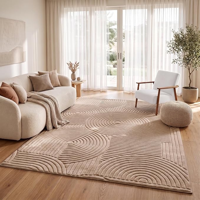 Brown Geometric 8x10 Solid Area Rug, Washable Living Room Rug | Ultra Soft Boho Pattern Minimalist Non-Slip Carpet, 8'x10' Rugs for Bedroom, Kids Room, Nursery, Apartment, Home Office