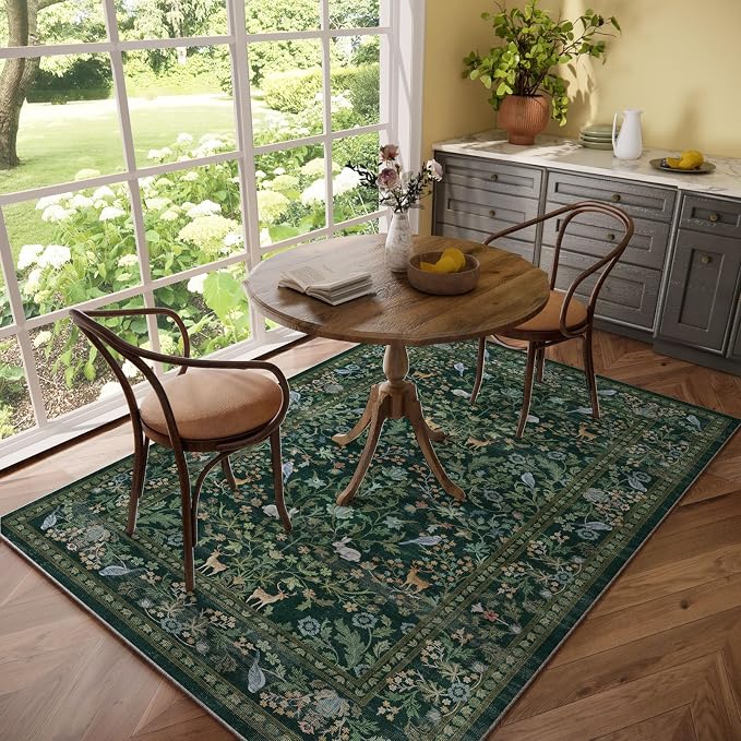 Washable Area Rugs for Living Room: 5x7 Rug Stain Resistant Non Slip Low Pile Lightweight Soft Carpets Rugs for Bedroom Kitchen Dining Room Nursery Kids Room Farmhouse Home Office Indoor