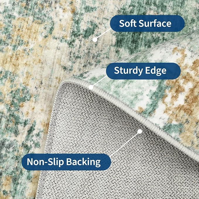 ROYHOME Abstract Rugs 6x9 for Bedroom Living Room Green | Low Pile Ultra Soft Stain Resistant Non Slip Non Shedding Throw Rug for Bedroom Home Decor