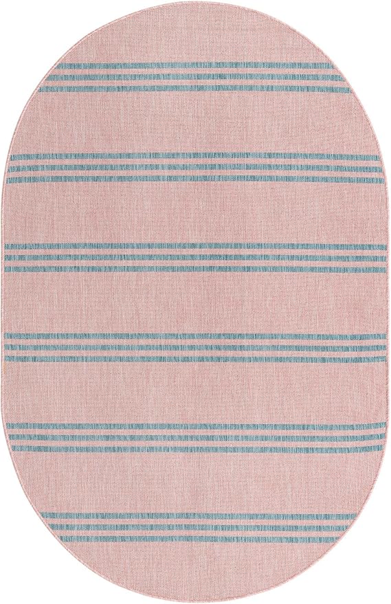 Jill Zarin Jill Zarin Outdoor Collection Area Rug - Anguilla (5' 3" x 8' Oval, Pink and Aqua/ Blue)