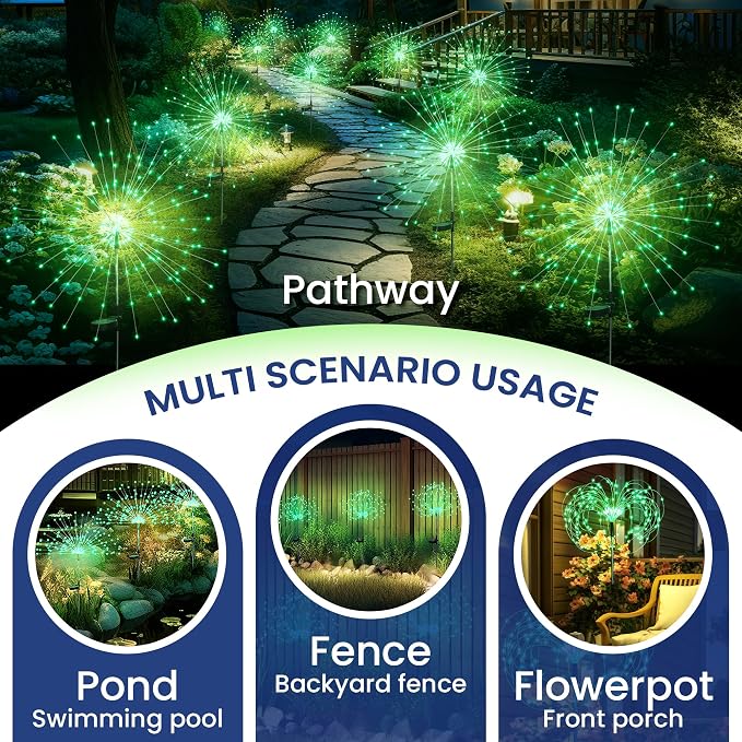 GIGALUMI Garden Outdoor Decor Lights 120LED 2Pack, Solar Garden Lights for Yard Outside Fairy Decorative,Solar Powered for Yard Pathway Flowerbed Planter Balcony Patio Decor（Green）