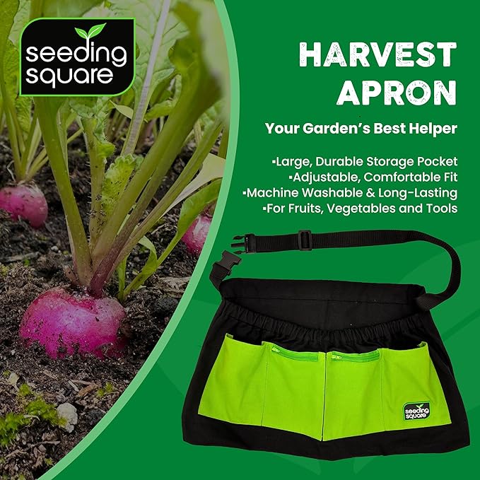 Seeding Square Harvest Apron Hands-Free Gardening Apron for Fruits, Vegetables, Tools – Adjustable, Durable, Washable