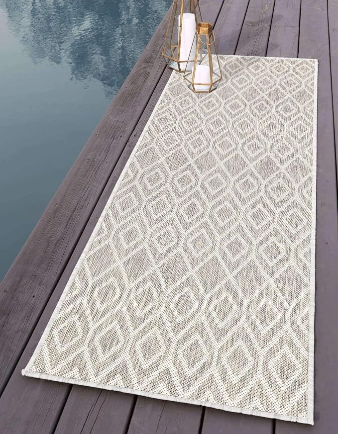 Jill Zarin Outdoor Collection Area Rug - Turks and Caicos (2' x 8' Runner Gray Cream/Cream)