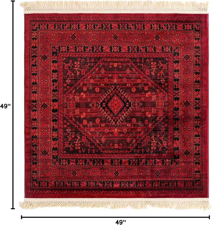 Unique Loom Tekke Collection Area Rug - Sheibani (4' 1" Square, Red/ Black)