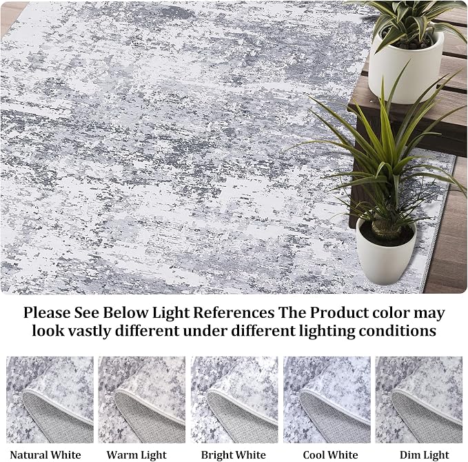ROYHOME 6x9 Modern Abstract Area Rug Non Slip Non Shedding Low Pile Stain Resistant Rug Soft Carpet for Bedroom Living Room, Light Grey
